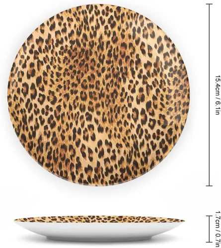 Vista 2 de XISUNYA Plato decorativo de 6 pulgadas, placa de cerámica con estampado de animales, diseño de piel de leopardo de animales salvajes, placa
