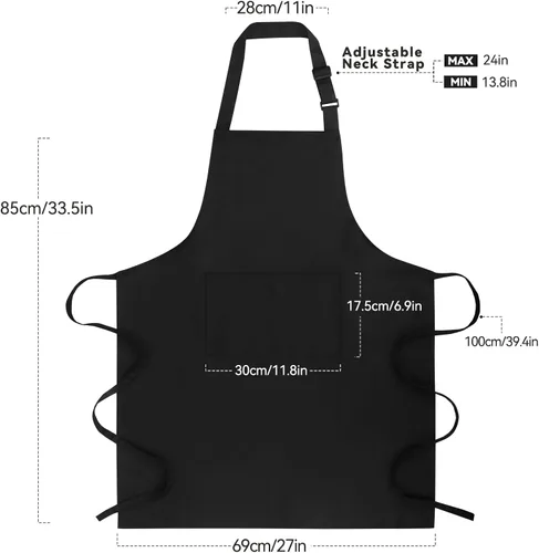 Vista 3 de Delantal de chef grande para hombres y mujeres, delantales de cocina con 2 bolsillos grandes, resistentes al agua y al aceite