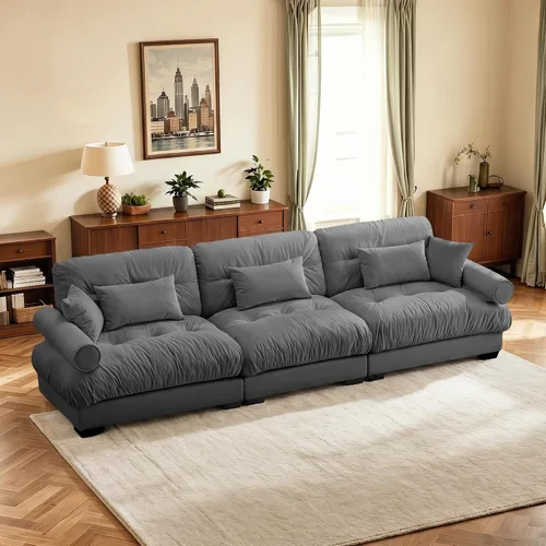 Vista 22 de Sofá biplaza de 93.7 pulgadas, sofá modular de 2 plazas, sofás seccionales grandes de color beige y blanco para sala de estar, juego de sofá