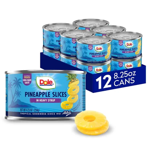 Vista 12 de Dole Fruta enlatada, trozos de piña en almíbar pesado, sin gluten, grapas de despensa, 20 onzas, 12 unidades, el embalaje puede variar