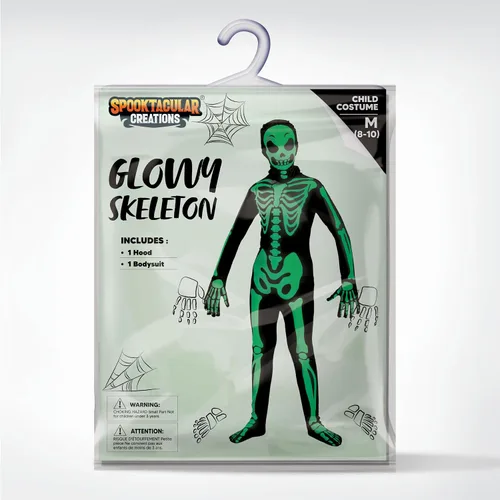 Vista 6 de Spooktacular Creations Disfraz de esqueleto para niños, unisex que brilla en la oscuridad, body de esqueleto con máscara para niños y niñas