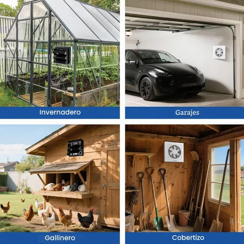 Vista 5 de Ventilador solar de 8 pulgadas con termostato ajustable y batería para invernadero
