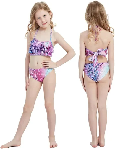Vista 2 de Traje de baño de 6 piezas para niñas, cola de sirena para nadar, bikini para niños