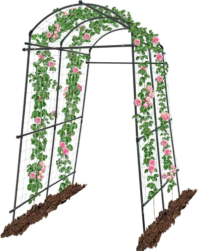 Vista 8 de Kalolary - Enrejado de jardín de 6 x 3 pies para plantas trepadoras, enrejado de cultivo de pepino de jardín con marco A a prueba de óxido, soporte