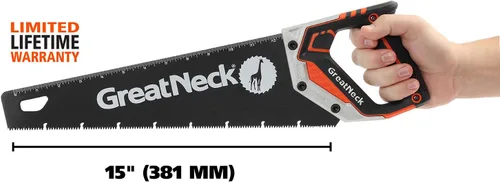 Vista 2 de GreatNeck 74003 - Sierra de mano de 15 pulgadas, hoja de acero SK-5, dientes de tres biseles, agarre cómodo, marco de aluminio, herramienta de corte