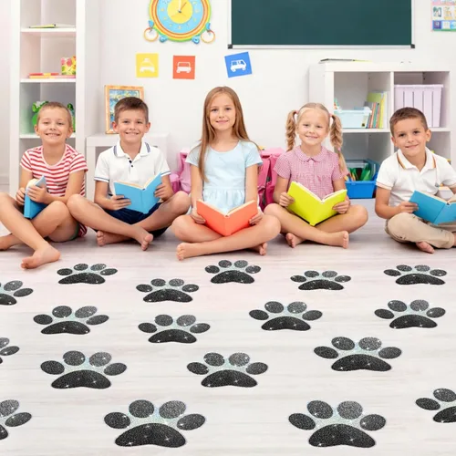 Vista 20 de ReliThick 30 Piezas Calcomanías de Suelo con Huellas de Patas 7.5" Huellas de Patas Grandes Adhesivo de Pared Autoadhesivo Calcomanía de Suelo