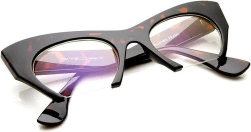 Vista 4 de Gafas de ojo de gato con lente transparente sin montura de alta moda para mujer (Tortoise)
