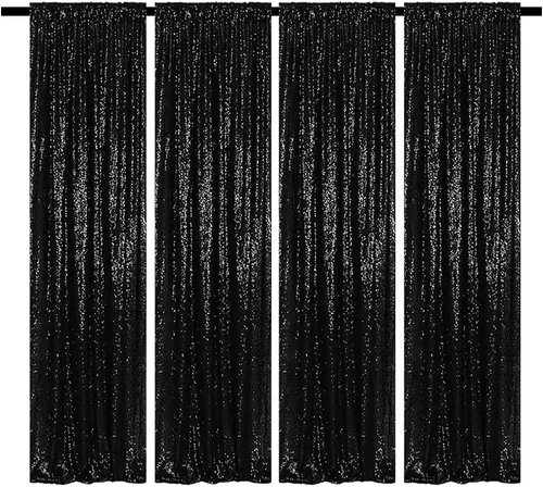 Vista 27 de Cortinas de Fondo de Lentejuelas Negras Cortinas Brillantes con Purpurina 2FTx8FT 2 Paneles para Decoraciones de Bodas Fiestas de Cumpleaños