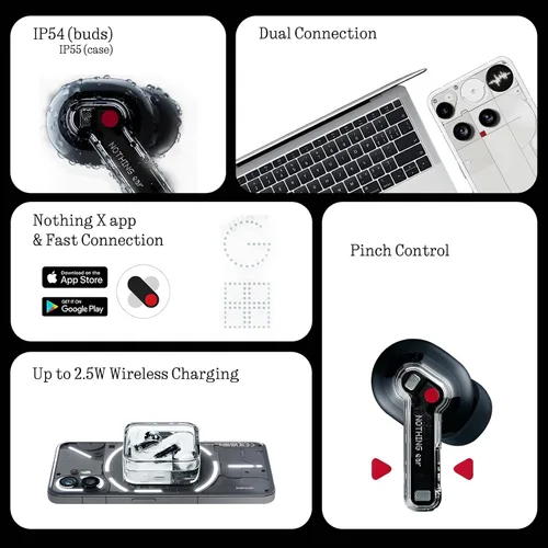 Vista 2 de Nothing Auriculares inalámbricos Bluetooth, auriculares híbridos ANC inteligentes de 45 dB, aumento de graves profundos de 0.433 in, audio de alta