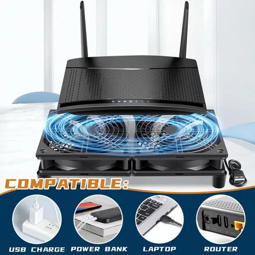 Vista 5 de Caja de PC de computadora de 9.449 in Ventilador alimentado por USB de 5 V con controlador de velocidad variable para router WiFi módem gabinete