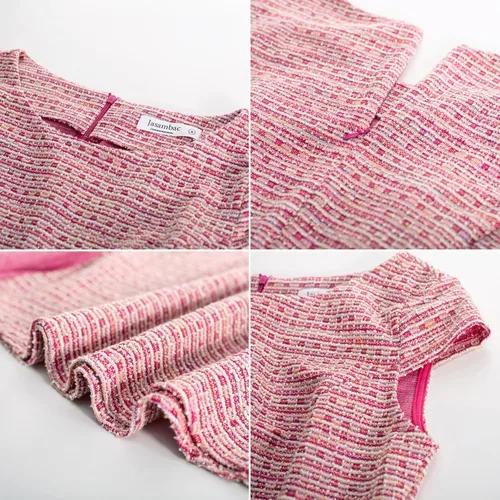 Vista 2 de JASAMBAC Vestidos de trabajo de verano para mujer, estilo vintage de los años 50, acampanados, vestido de tweed, vestido midi para iglesia, trajes