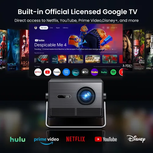 Vista 2 de Proyector para exteriores de Google TV con licencia oficial de 2000 ANSI 4K Full HD, proyector inteligente con WiFi y Bluetooth