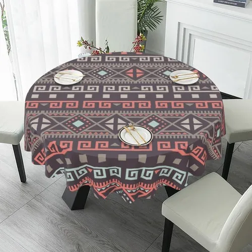 Vista 4 de Mantel redondo de estilo bohemio marroquí, bohemio, decorativo, lavable, resistente a las arrugas, para el hogar, cocina, comedor, picnic