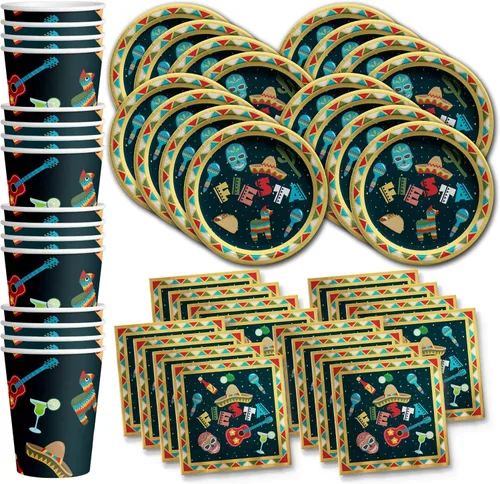 Vista 10 de Juego de suministros para fiesta de cumpleaños de aguacate, platos, servilletas, vasos, vajilla para 16