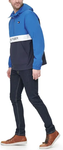 Vista 3 de Tommy Hilfiger - Chaqueta rompevientos con capucha para hombre estilo retro ligera resistente al agua