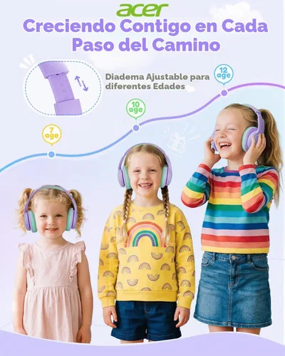 Vista 7 de Acer OHR702 - Auriculares Bluetooth para niños con micrófono integrado Violeta Verde
