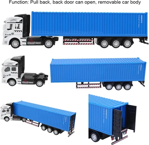 Vista 8 de SUNGOOYUE 1:48 Contenedor camión modelo juguete, simulación niños contenedor camión modelo juguetes para niños regalo juguete (azul)