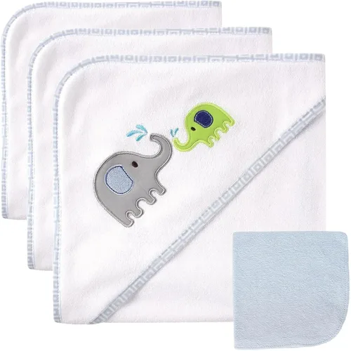 Vista 8 de Luvable Friends Toalla y toallita unisex con capucha para bebé, ballena azul, talla única (paquete de 2)