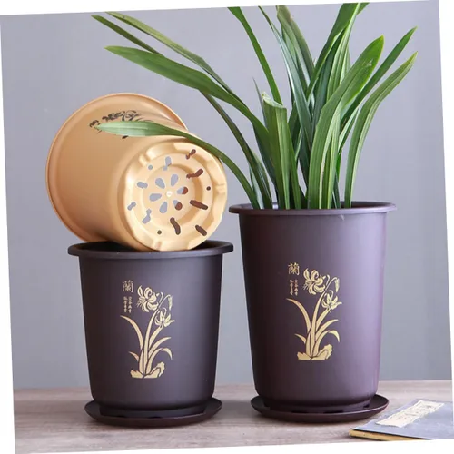 Vista 7 de 3 Sets Orchid Planter Pots with Tray, Plastic Planters for Home Decor