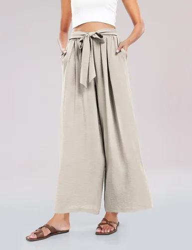 Vista 3 de Summe - Pantalones de vestir de pierna ancha para mujer, de cintura alta, estilo palazzo, casuales, de trabajo, pantalones de playa con bolsillo