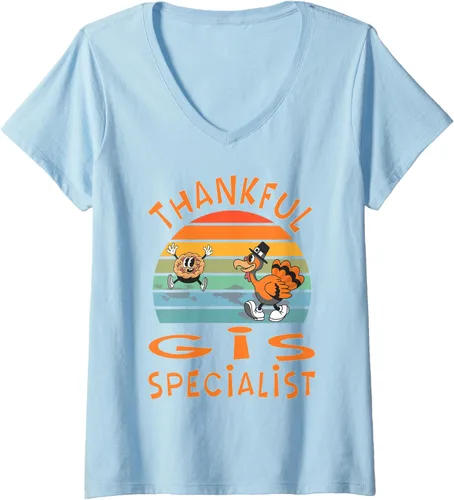 Vista 4 de Womens GIS Specialist Job Funny Thanksgiving V-Neck T-Shirt