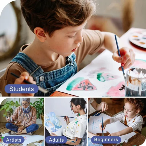 Vista 5 de Rosmax - Pinceles de pintura para artistas, pelo de nailon y 15 tamaños diferentes para pintura acrílica, óleo, acuarela, tela, ideal para niños