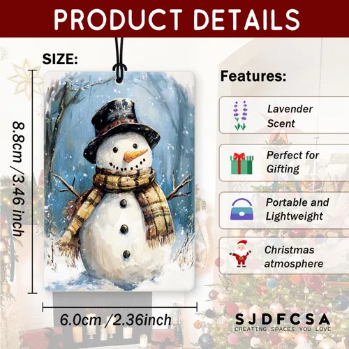 Vista 7 de Ambientador de coche de Navidad, 4 unidades, accesorios de automóvil de muñeco de nieve de Navidad azul para mujeres, ambientador colgante de granja