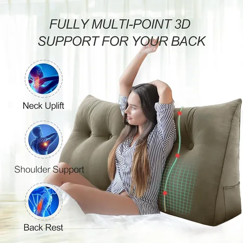 Vista 2 de WOWMAX Almohada para cabecero de terciopelo 100% algodón, tamaño individual, soporte de espalda de cuña, cojín de lectura para cama y diván, cojín