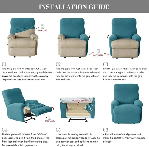 Vista 6 de LazyBoy - Funda para silla reclinable jacquard, fundas elásticas de terciopelo de color liso para sillas reclinables, 4 piezas, protector de muebles