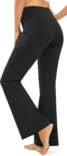 Vista 2 de AFITNE - Pantalones de yoga con corte de bota con bolsillos para mujer, de talle alto, pantalones de yoga para entrenamiento con control de abdomen