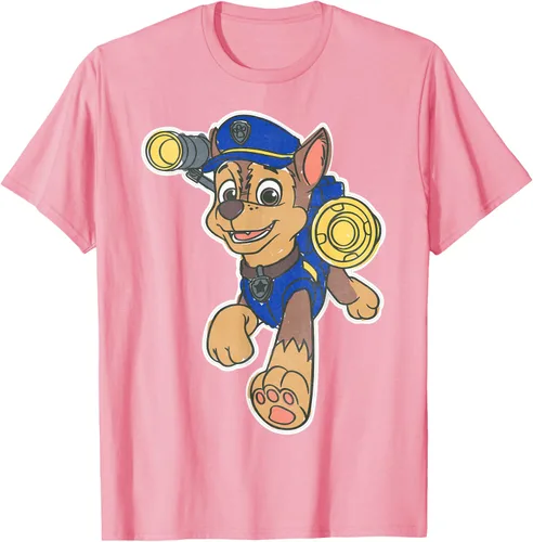 Vista 109 de Paw Patrol Chase Character Patch - Camiseta negra de manga corta con cuello redondo y ajuste clásico, talla S Negro