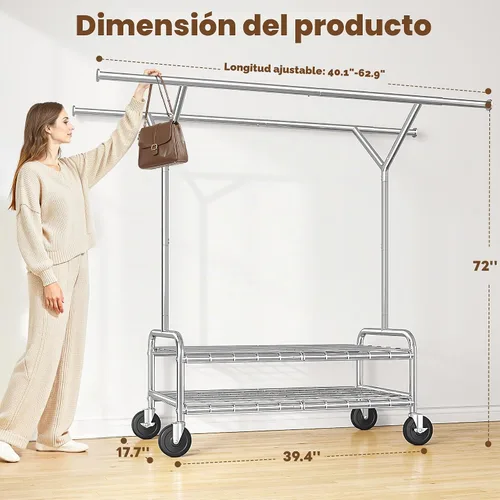 Vista 8 de Raybee - Perchero de metal resistente para ropa de 500 libras con ruedas