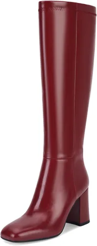 Vista 6 de SOVANYOU Botas altas de piel sintética para mujer, punta cuadrada, tacón grueso, hasta la rodilla, con cremallera lateral Negro