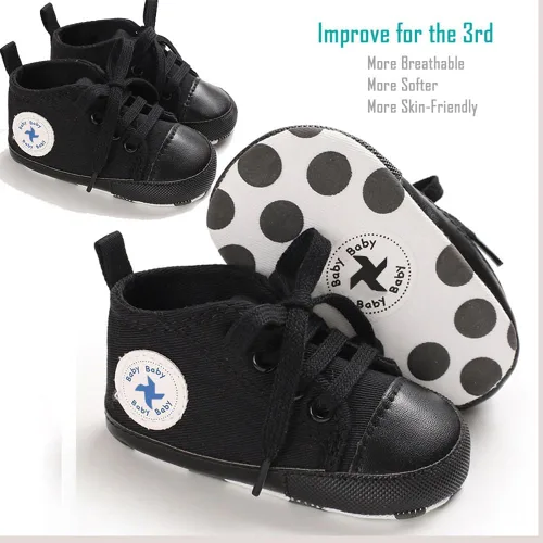 Vista 6 de Zapatos de lona para bebés recién nacidos, suela suave, para los primeros pasos, zapatos planos para niños pequeños, zapatos de mezclilla unisex