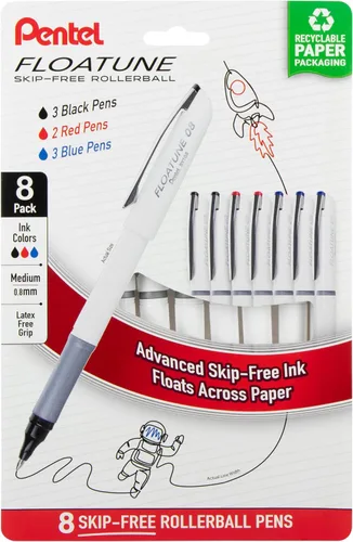 Vista 7 de Pentel Floatune Rollerball, punta media de 0.8 mm, tinta negra, paquete de 8 bolígrafos (BY108PF8A)