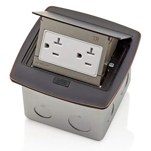 Vista 17 de Leviton Caja de suelo emergente con salida de 15 A, salida GFCI de autoprueba resistente a manipulaciones, PFGF1-MB, color negro