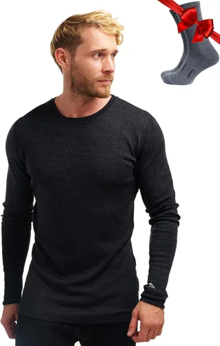 Vista 10 de 100% Merino Wool Base Layer Mens - Long Sleeve Thermal Shirts with Socks .320 negro