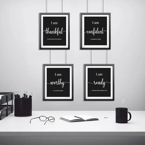 Vista 6 de Outus 9 Piezas Arte de Pared Inspirador Motivacional para Oficina y Dormitorio, Afirmaciones Diarias Positivas para Hombres, Mujeres y Niños, Negro