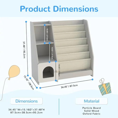 Vista 2 de Estantería para niños FKWin, organizador de almacenamiento de juguetes para niños, estante de almacenamiento para bebés, estanterías de madera