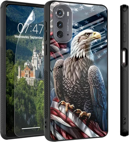 Vista 91 de Funda para Motorola Moto Edge 2022, cubierta trasera de vidrio templado con protector de pantalla, funda protectora a prueba de golpes para Motorola
