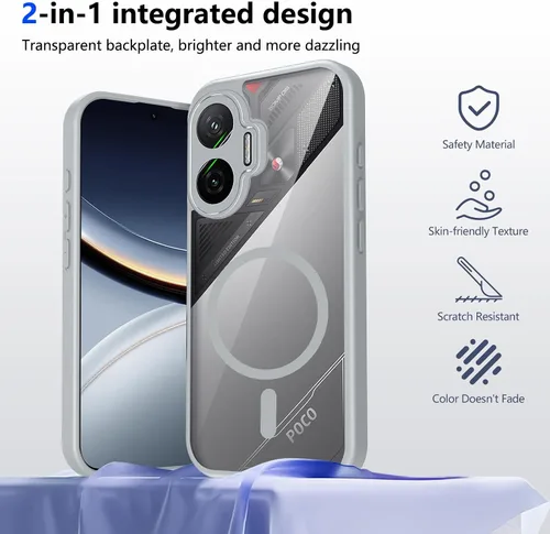 Vista 405 de Funda magnética transparente compatible con Xiaomi 17T, color negro 2 en 1 PC + TPU cubierta de teléfono a prueba de golpes, carcasa protectora