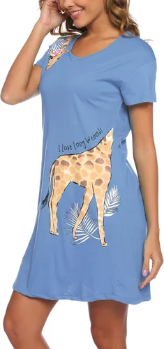Vista 3 de ENJOYNIGHT Camisón de dormir para mujer, camiseta de dormir de manga corta para dormir, camisón de algodón