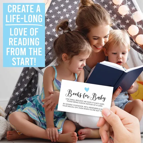 Vista 7 de Hadley Designs 25 libros para tarjetas de solicitud de baby shower, insertos azules de invitación de baby shower, solicitud de libro alternativo