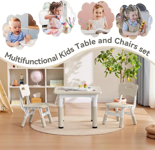 Vista 5 de GITAWUSA Juego de mesa y sillas de estudio para niños, juego de mesa y silla ajustables en altura para niños de 3 a 8 años, mesa de arte para niños