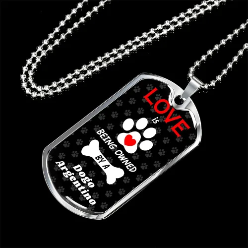 Vista 9 de Dogo Argentino Love Is Stainless Steel or 18k Gold Dog Tag 24" Chain