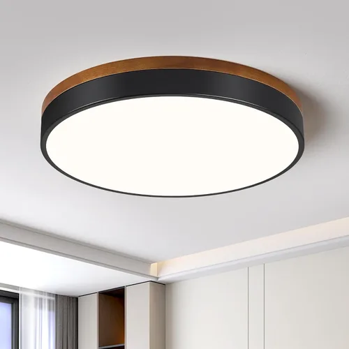 Vista 16 de Moderna lámpara de techo de madera regulable, lámpara de techo redonda negra LED empotrada, lámpara de techo minimalista para cocina, dormitorio