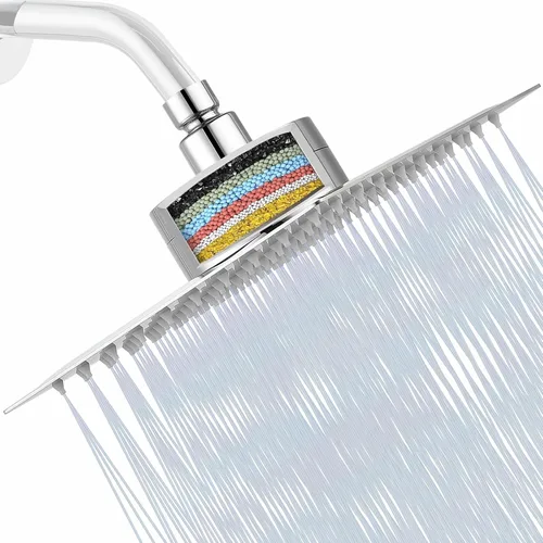 Vista 10 de Cabezal de ducha filtrado, cabezal de ducha de alta presión de acero inoxidable con cartucho de filtro de agua dura de 15 etapas para eliminar