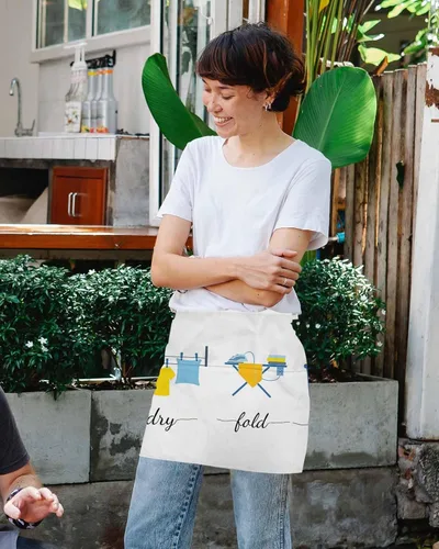 Vista 4 de Modern Minimalist Server Aprons with 3 Pockets, Cartoon Laundry Room Washing Machine Waitress Waist Apron for Women Men Waterproof Half Aprons