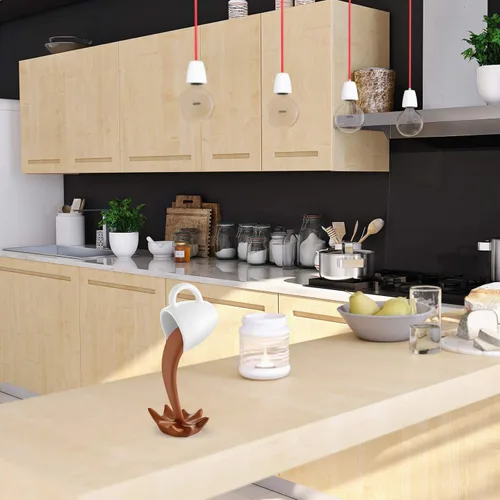 Vista 5 de Jetec Taza de café flotante, decoración de escultura, mini vertido de plástico, tazas de café, regalos para familiares y amigos (marrón)