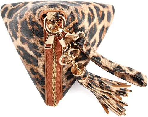 Vista 3 de Bolso de mano triangular de cuero vegano Bolsa de cóctel de noche piramidal correa desmontable y dije de borla talla única